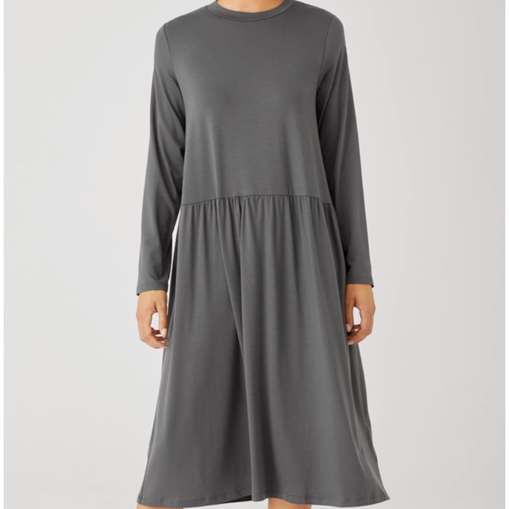 Eileen Fisher crew neck long sleeve Jersey Dress - Picture 8 of 9